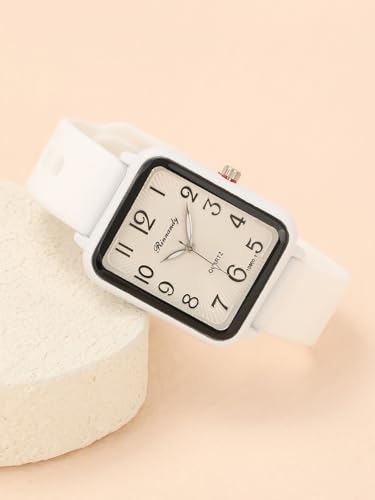Square Arabic Numerals Analog Quartz Watch Silicone Strap Wrist - Product Imagery