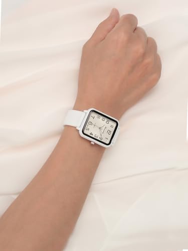 Square Arabic Numerals Analog Quartz Watch Silicone Strap Wrist - Product Imagery