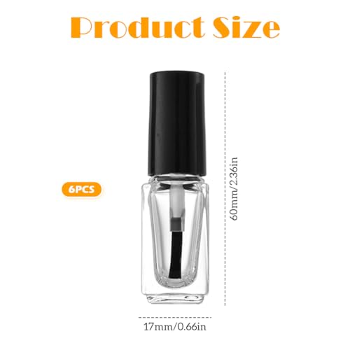 6Pcs 3ml/0.1oz Mini Empty Refillale Clear Glass Nail Polish - Product Imagery