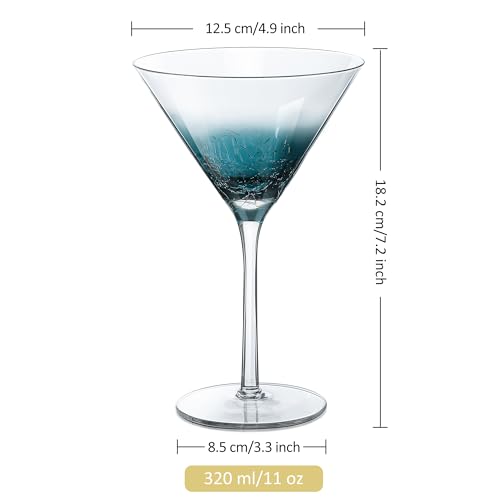 Joeyan Handmade Blue Crackle Martini Glasses,Crystal Cocktail - Product Imagery