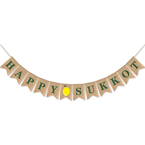 SWYOUN Burlap Happy Sukkot Banner Sukkah Jewish Holiday Party - Product Imagery