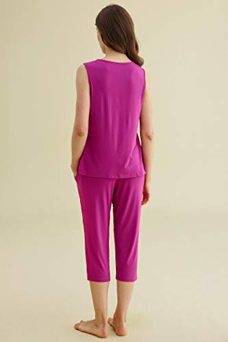 Latuza Women's Summer Pleated Tank Top Capris Pajamas Set - Product Imagery