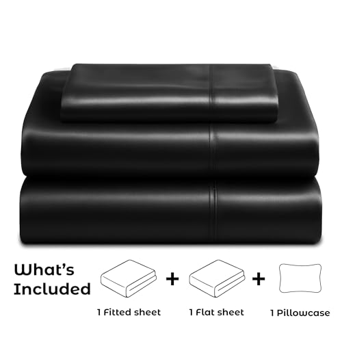 Satin Sheets Twin [3-Piece, Black] Hotel Luxury Silky Bed Sheets - Product Imagery