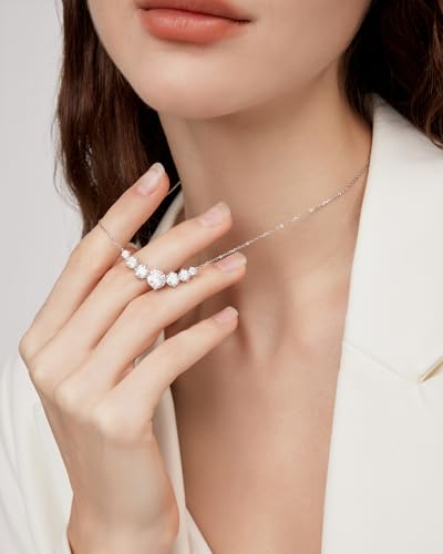 7 Stones Moissanite Necklace for Women, 18K Gold Plated Sterling - Product Imagery