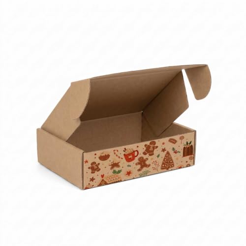 Gingerbread Holiday Collection Print Kraft Corrugated Mailer Box - Product Imagery