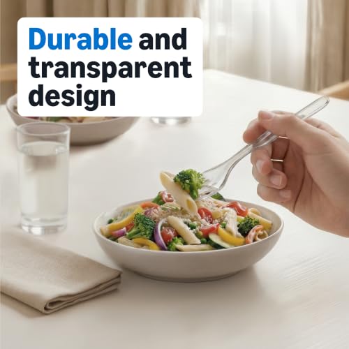 Amazon Basics Disposable Clear Plastic Forks, Premium Quality, - Product Imagery