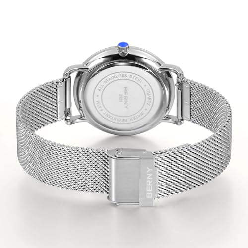 BERNY Silver Watch for Men & Women, Fashion Dress Unisex Quartz - Product Imagery