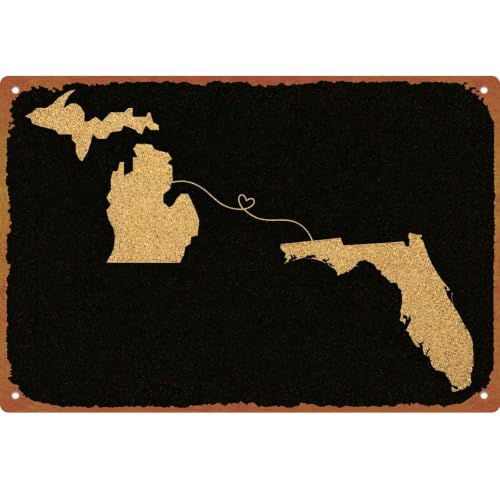 Michigan to Florida Connected Love Sign, 8x12 Inch Aluminum - Product Imagery