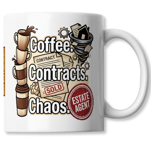 Estate Agent Coffee Mug - Coffee Contracts Chaos - Humorous Real - Product Imagery