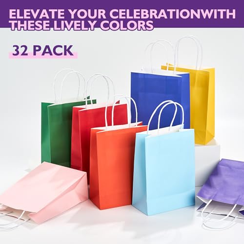 32 Pack Paper Gift Bags with Handles, 5.8"×3.2"×8.25" Party - Product Imagery