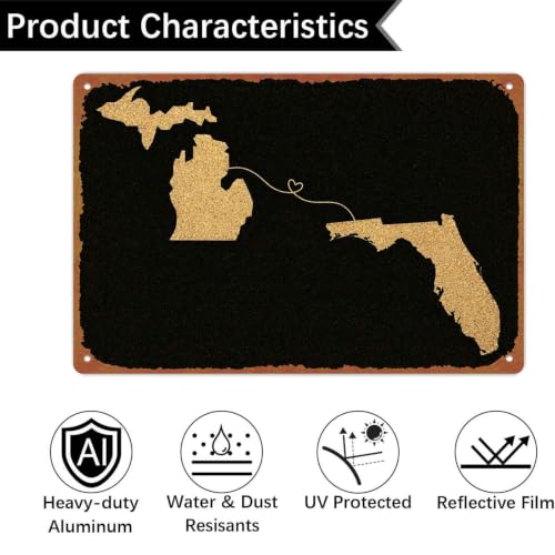 Michigan to Florida Connected Love Sign, 8x12 Inch Aluminum - Product Imagery