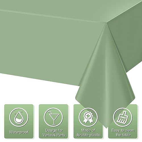 3Pack Sage Green Plastic Tablecloths for Rectangle Tables, Light - Product Imagery