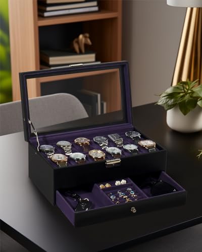 GUKA Watch Box, 12 Slot Watch Case, Watch Cases for men with - Product Imagery