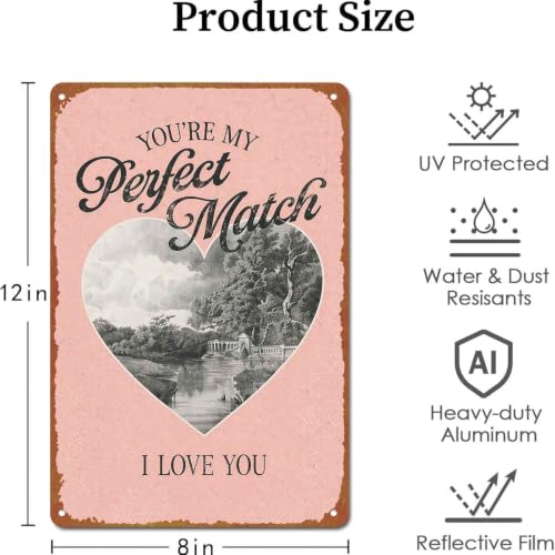 Vintage Romantic Heart Print Metal Sign, 8 x 12 Inch Aluminum - Product Imagery