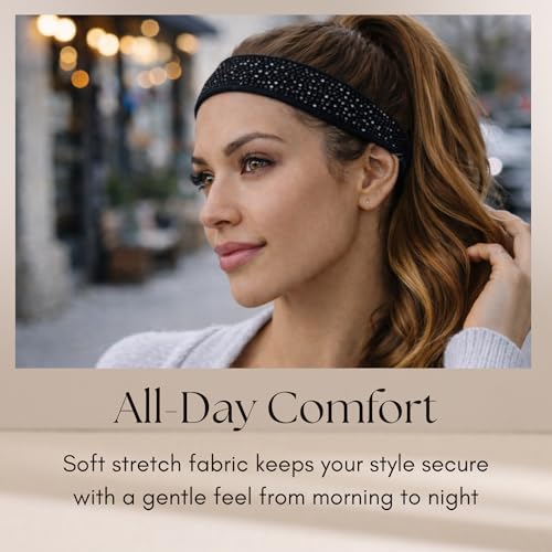 Black AB Elastic Headbands for Ladies with Austrian Crystal! Top - Product Imagery