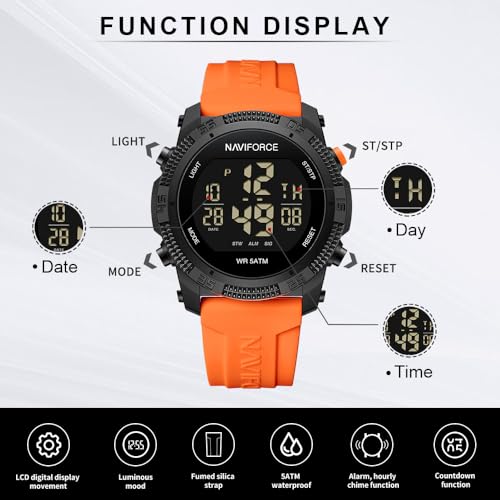NAVIFORCE Men Sports Waterproof Digital Watches with Stopwatch - Product Imagery
