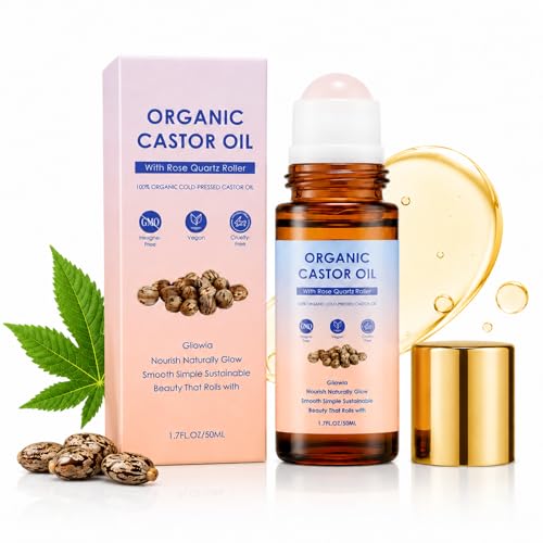 Organic Castor Oil Roll On with Rose Quartz Roller - NATUSOOTH Official Imagery - 1