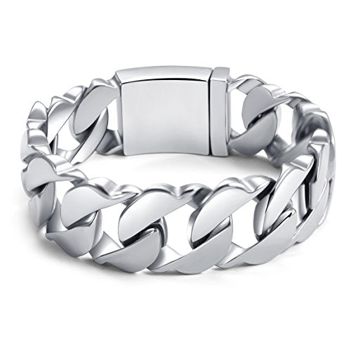 Mens Stainless Steel Power Link Bracelet Sturdy Chain Style - Product Imagery