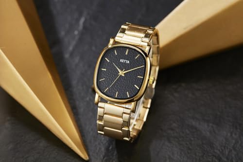 GORBEN Unisex Square Round Retro Gold Stainless Steel Strap - Product Imagery