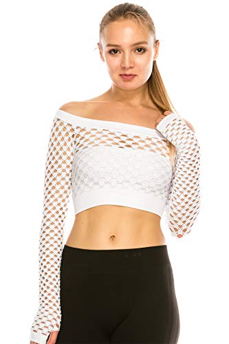Kurve Stretchy Fishnet Long Sleeve Crop Top, UV Protective - Product Imagery