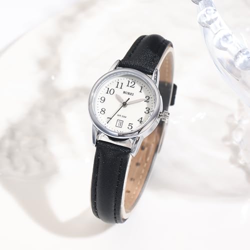 BUREI Women's Black Fashion Leather Strap Watch, Simple Luminous - Product Imagery