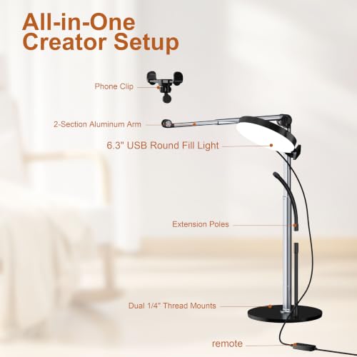 Mistriddle Aluminum Telescopic Overhead Phone Stand with USB - Product Imagery