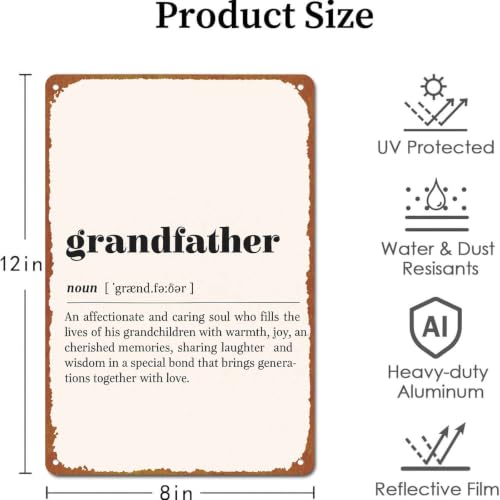 Grandfather Definition Metal Sign, 8X12 Inch Aluminum Wall Art, - Product Imagery