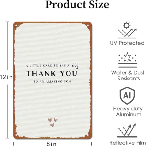 8x12 Inch Aluminum Metal Sign, Thank You Gift For Amazing Son, - Product Imagery