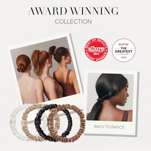 Slip Silk Hair Ties, Black Skinny Scrunchies, Set of 4 | - Product Imagery