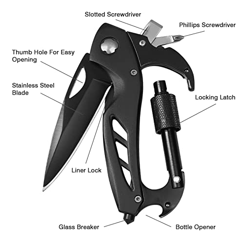 Multitool Carabiner with Pocket Knife, Bottle Opener - Product Imagery