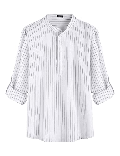 COOFANDY Men's Cotton Linen Henley T-Shirts Long Sleeve Casual - Product Imagery