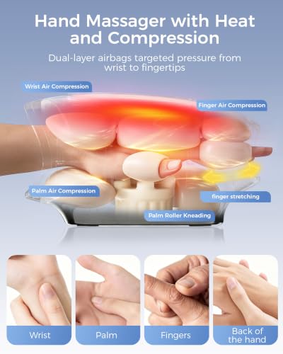 Hand Massager with Heat and Compression, Model HM01, Black - Product Imagery