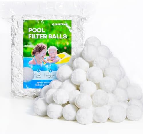 AQUASTRONG reusable pool filter balls for sand filters, 3.1 lbs, white spherical filtration media for clean swimming pool water.