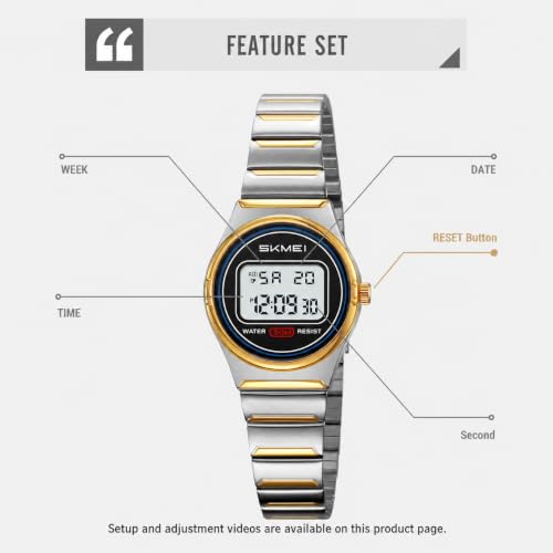 Gosasa Women's Petite Retro Digital Watch, Steel Bracelet, LED - Product Imagery