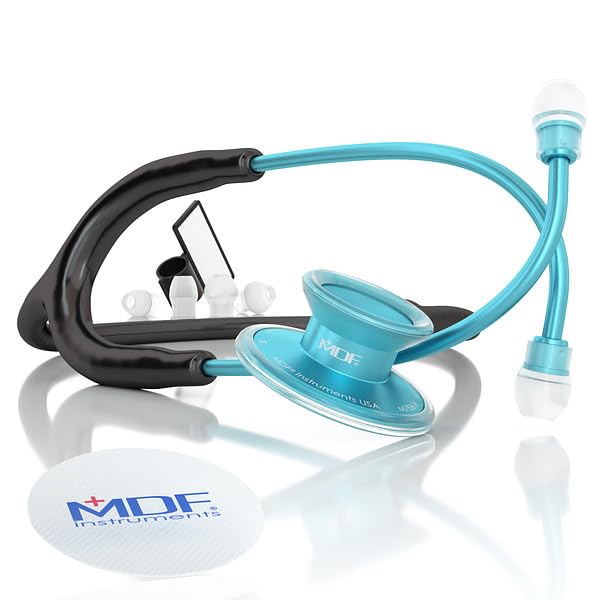 MDF Acoustica Stethoscope – Dual Head, Aqua/Black, Lifetime Warranty