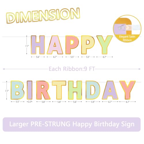 Pre-Strung Happy Birthday Banner - Pastel Macaron Party - Product Imagery