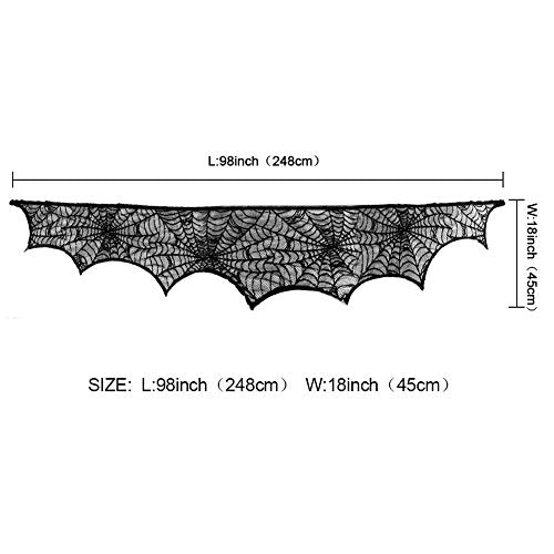 Halloween Decoration Black Lace Spiderweb Fireplace Mantle Scarf - Product Imagery