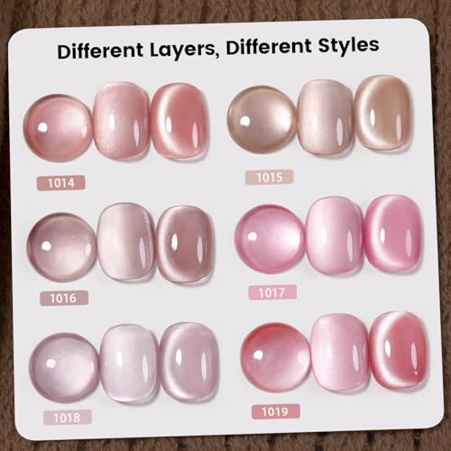 RARJSM Nude Glitter Cat Eye Gel Nail Polish Set 6Pcs Ceramics - Product Imagery