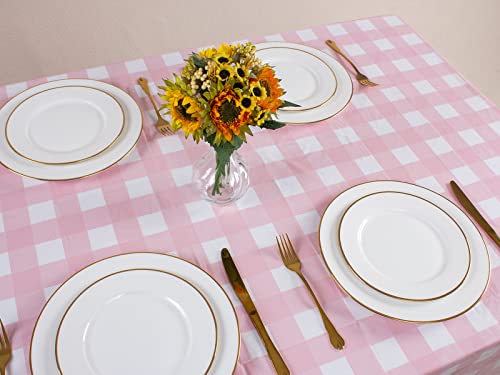 Kesfey 3 Packs Pink Gingham Tablecloth Pink and White Checkered - Product Imagery