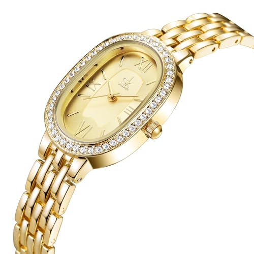 SHENGKE Women’s Oval Crystal-Accented Alloy Steel Watch - Product Imagery