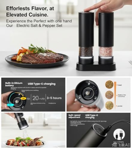 Electric Salt and Pepper Grinder Set, Ceramic - Product Imagery