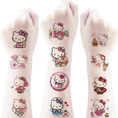 20PCS Kitty Cat Cartoon Temporary Tattoos Hello Cat Birthday - Product Imagery