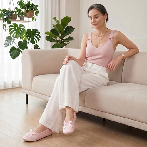 EverFoams Women's Satin Ballerina Slippers Memory Foam House - Product Imagery