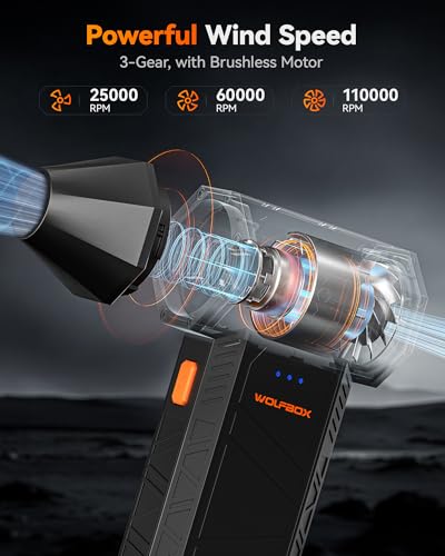 WOLFBOX MegaFlow 50 Compressed Air Duster, 110,000 RPM, 3-Gear - Product Imagery