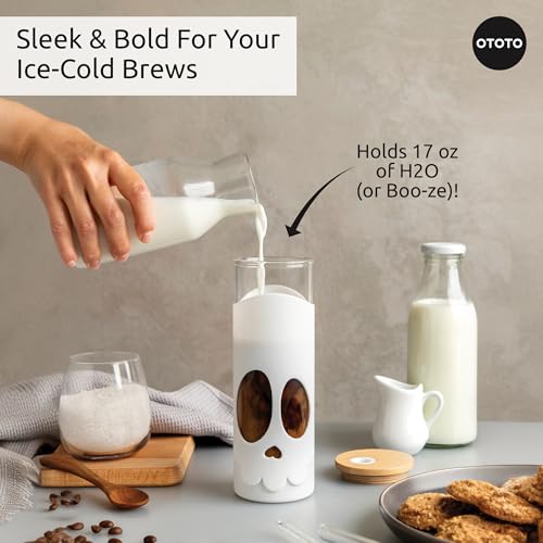 OTOTO NEW Bonesy Glass Tumbler with Straw and Lid - 16.90oz Cute - Product Imagery