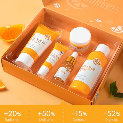 5PCS Vitamin C Skincare Set, Complete Face Care Kit with - Product Imagery