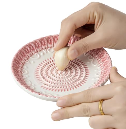 Premium Ceramic Garlic Grater Plate Set - Pink Embossed - Product Imagery