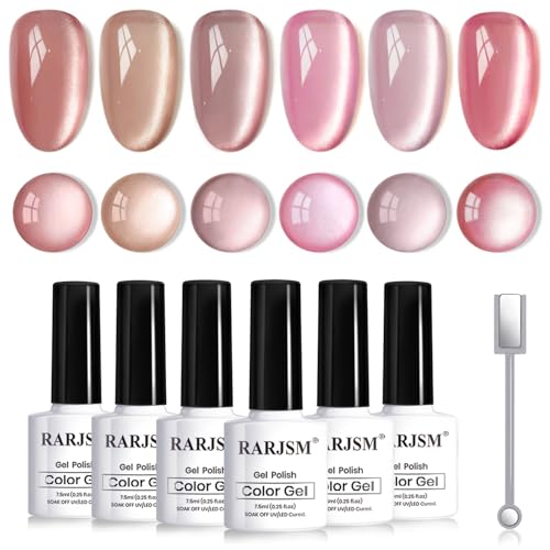 RARJSM Nude Glitter Cat Eye Gel Nail Polish Set 6Pcs Ceramics - Product Imagery