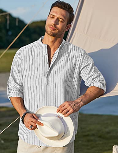 COOFANDY Men's Cotton Linen Henley T-Shirts Long Sleeve Casual - Product Imagery