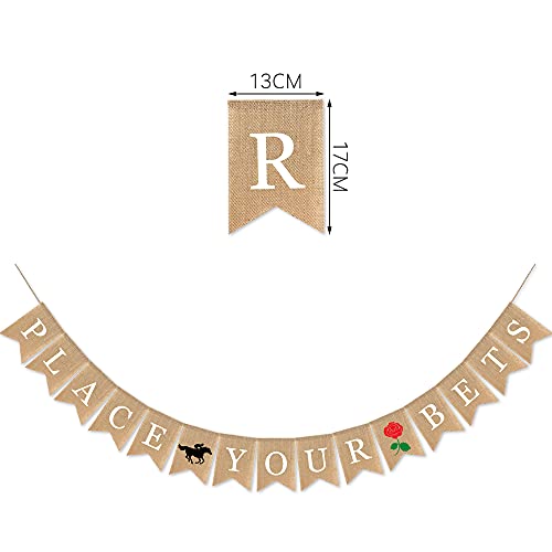 SWYOUN Burlap Place Your Bets Banner Kentucky Derby Party - Product Imagery